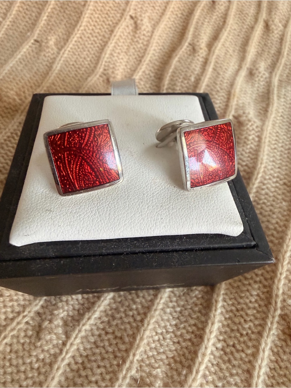 David Donahue Textured Square Enamel Cufflinks in Sterling Silver